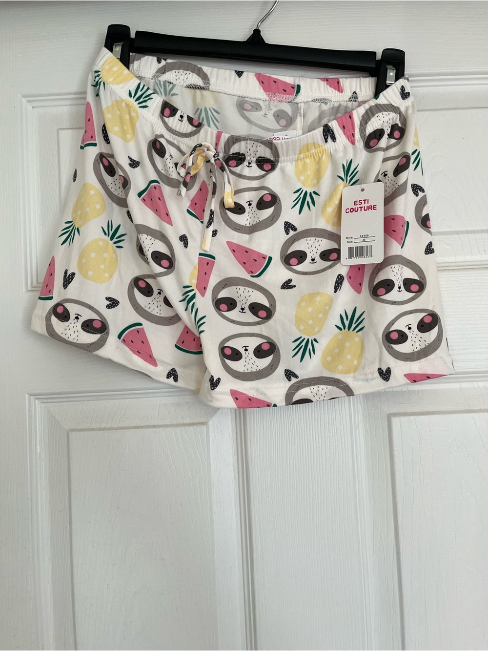 Women’s White Sloth & Fruit Printed Pajama Shorts
